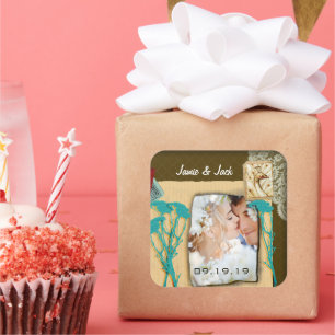 Aangepaste  fotocollage vierkante sticker