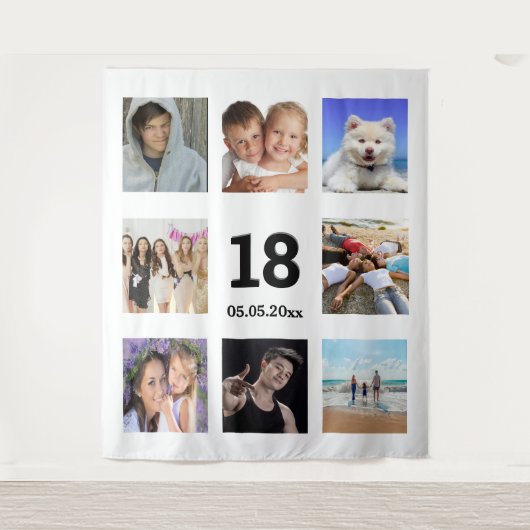 Aangepaste fotocollage voor 18e verjaardag witte m wandkleed (Voorkant)