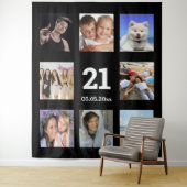 Aangepaste fotocollage voor 21e verjaardag zwarte  wandkleed (In situ)