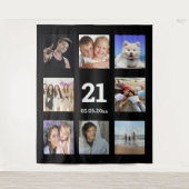Aangepaste fotocollage voor 21e verjaardag zwarte  wandkleed (Voorkant)