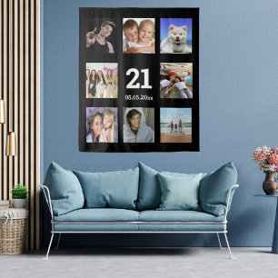 Aangepaste fotocollage voor 21e verjaardag zwarte  wandkleed