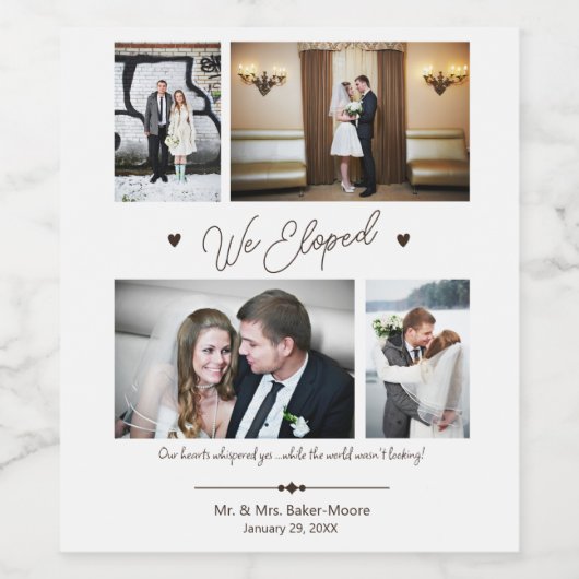 Aangepaste fotocollage We Eloped Bruiloft Wijn Etiket (Enkel label)