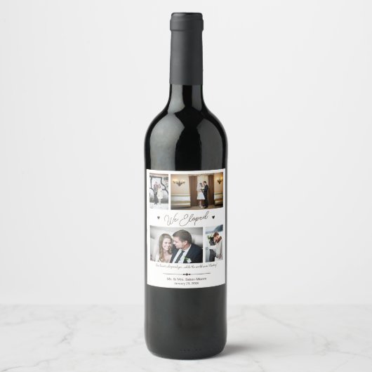Aangepaste fotocollage We Eloped Bruiloft Wijn Etiket (Voorkant)