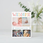 Aangepaste fotocollage WELKOM nieuwe baby geboorte Aankondigingskaart (Staand voorkant)