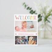 Aangepaste fotocollage WELKOM nieuwe baby geboorte Aankondigingskaart (Staand voorkant)