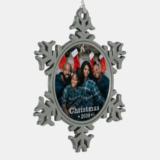 Aangepaste fotofeestdag tin sneeuwvlok ornament (Links)