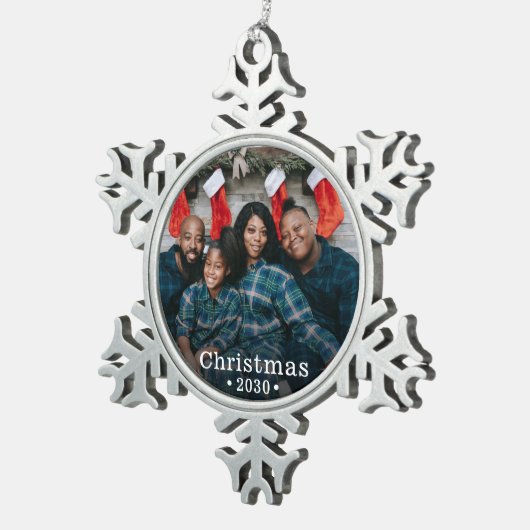 Aangepaste fotofeestdag tin sneeuwvlok ornament (Rechts)