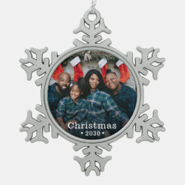 Aangepaste fotofeestdag tin sneeuwvlok ornament