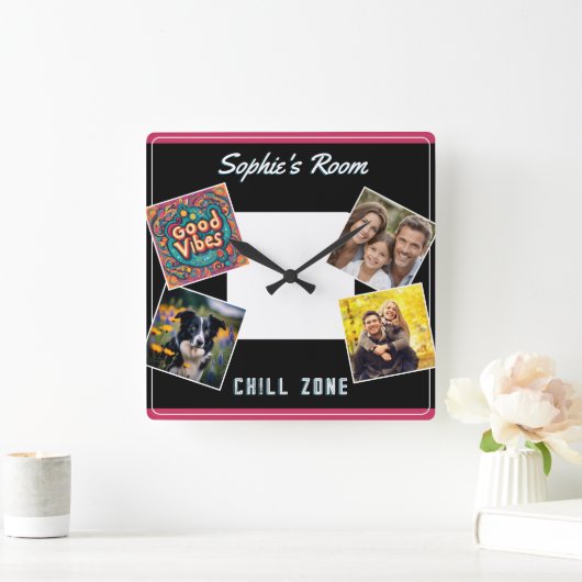 Aangepaste Fotogalerij Chill Zone Goede Vibes Vierkante Klok (Huis)