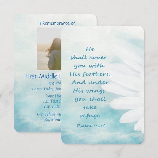 Aangepaste fotogedenkdienst Nodig Bijbelversie uit Kaart (Voorkant / Achterkant)