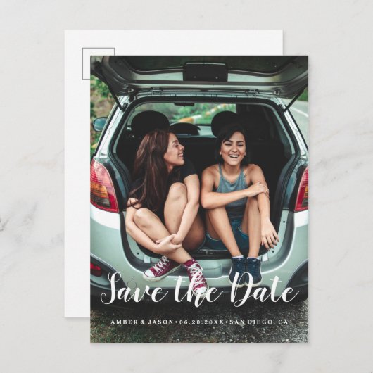 Aangepaste Fotografie romantisch modern Save the D Aankondigingskaart (Voorkant / Achterkant)