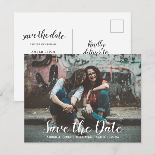 Aangepaste Fotografie romantisch modern Save the D Aankondigingskaart (Voorkant / Achterkant)