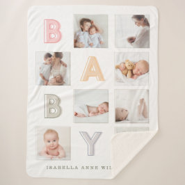Aangepaste Fotogrid Collage Modern Baby Block Lett Sherpa Deken