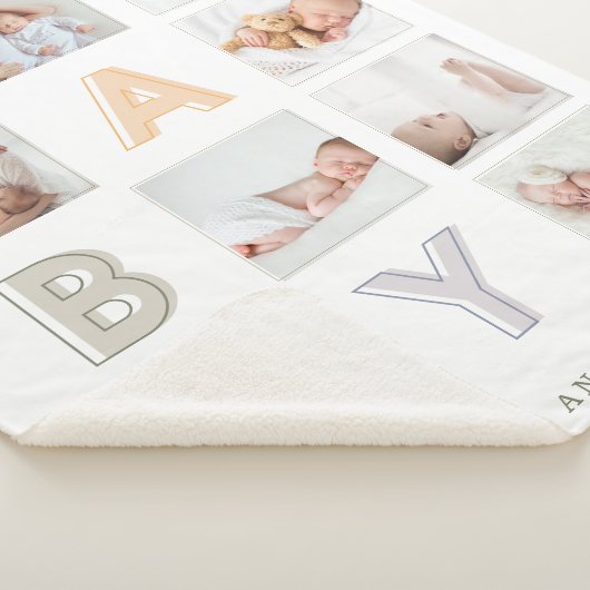Aangepaste Fotogrid Collage Modern Baby Block Lett Sherpa Deken (3/4)