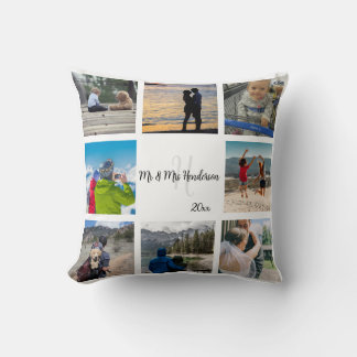 Aangepaste fotogrid van 8 foto's voor Mr en Mrs pa Kussen