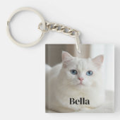 Aangepaste fotohanger met knuffel witte poes sleutelhanger (voorkant)