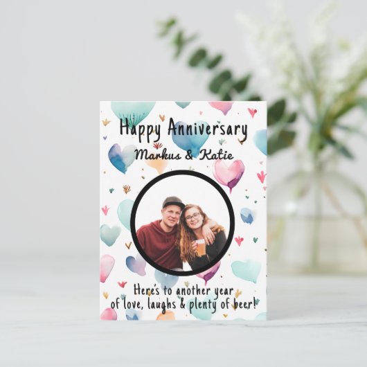 Aangepaste fotohuwelijksverjaardag  briefkaart (Staand voorkant)