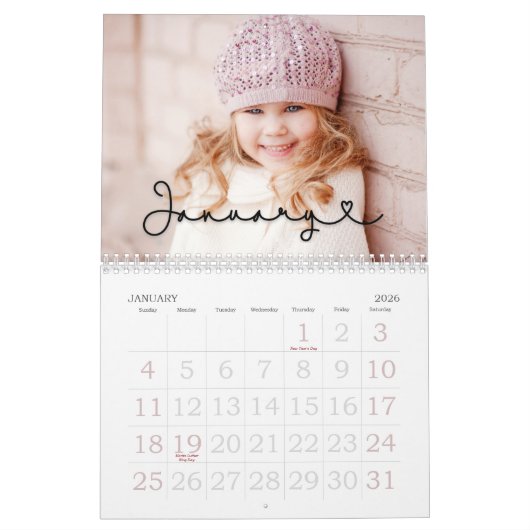 Aangepaste fotokalender, bewerkbare agenda kalender (Jan 2026)