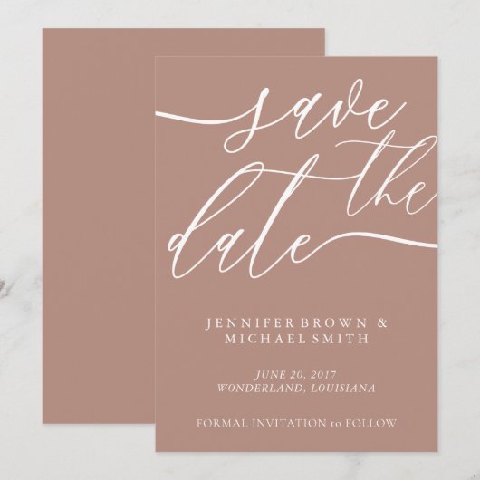 Aangepaste fotokalligrafie Bronze Soft Weddenschap Save The Date (Voorkant / Achterkant)