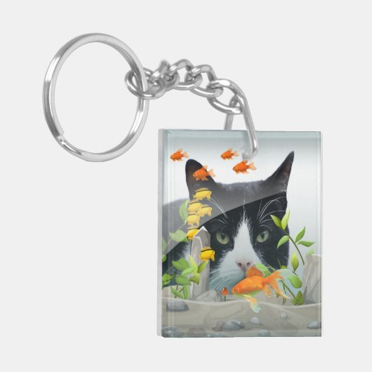 Aangepaste fotokat peerin vistank sleutelhanger (Voorkant Links)