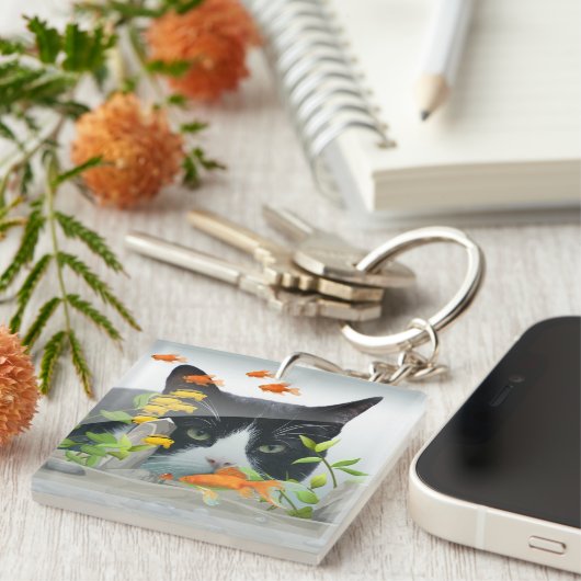 Aangepaste fotokat peerin vistank sleutelhanger (Voorkant Rechts)