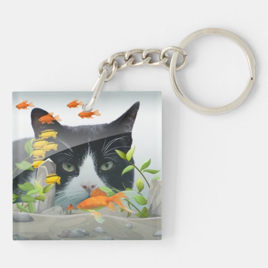 Aangepaste fotokat peerin vistank sleutelhanger (Achterkant)