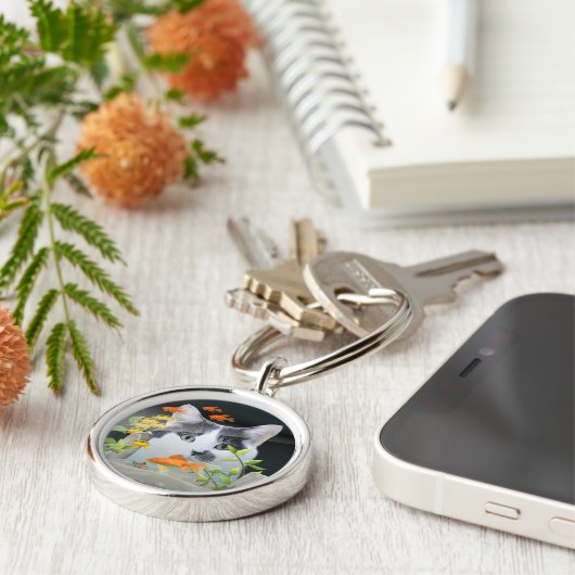 Aangepaste fotokat peerin vistank sleutelhanger (Zijkant)