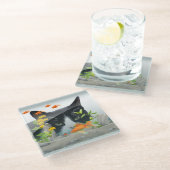 Aangepaste fotokat peering in vistankwun glazen onderzetter (Schuin)