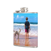 Aangepaste fotokolf met uw huisdier foto's en teks heupfles (Links)