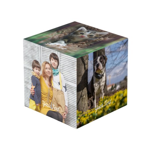 Aangepaste fotokubus met tekst gepersonaliseerd on (Voorkant hoekig)
