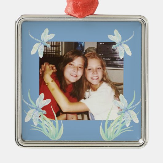 Aangepaste fotolibellen, blauwe groene Waterverf M Metalen Ornament (Voorkant)