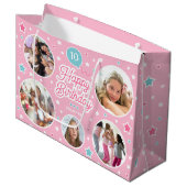 Aangepaste fotomeisjes verjaardagscadeautas | Roze Groot Cadeauzakje (Voorkant Gekanteld)