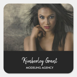 Aangepaste fotomodellen zwart vierkante sticker