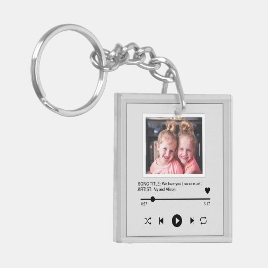Aangepaste fotomuziekspeler sleutelhanger (Voorkant Links)