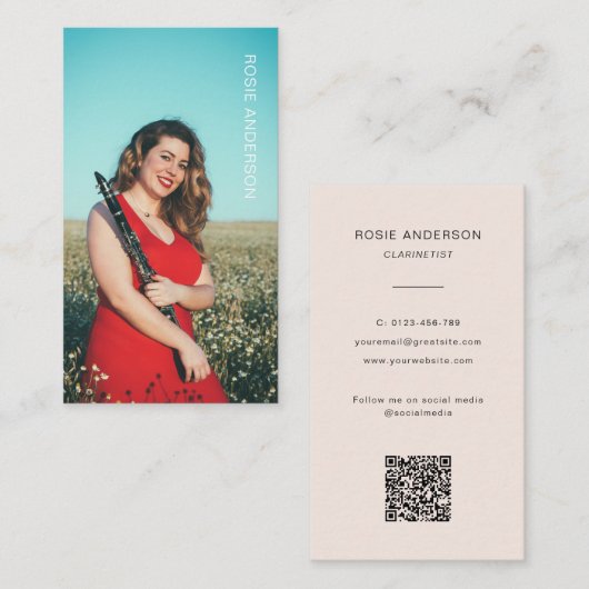 Aangepaste fotomuzikant QR-code Blush Roze Visitekaartje (Voorkant / Achterkant)