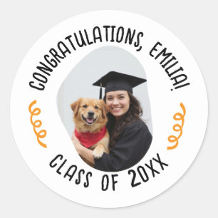 Aangepaste fotonaam Afstuderen Gefeliciteerd Afstu Ronde Sticker