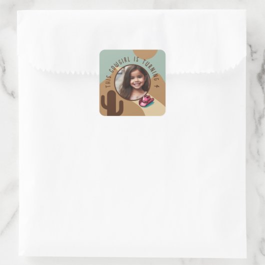 Aangepaste Fotonaam Any Age Cowgirl Thema Verjaard Vierkante Sticker (Tas)