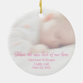 Aangepaste fotonaam Baby Birth Announounement Holi Keramisch Ornament (Achterkant)