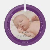 Aangepaste fotonaam Baby's eerste Paarse kerst Glas Ornament (Voorkant)