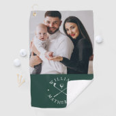 Aangepaste fotonaam Clubs Bal Smaragdgroen Wit Golfhanddoek (Insitu)