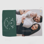 Aangepaste fotonaam Clubs Bal Smaragdgroen Wit Golfhanddoek (Horizontaal)