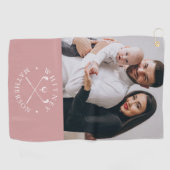 Aangepaste fotonaam Clubs en bal Dusty Rose Wit Golfhanddoek (Horizontaal)