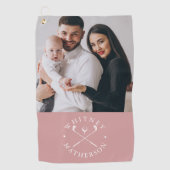 Aangepaste fotonaam Clubs en bal Dusty Rose Wit Golfhanddoek (Voorkant)