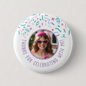 Aangepaste Fotonaam Confetti Verjaardag Dank u Ronde Button 5,7 Cm (Voorkant)
