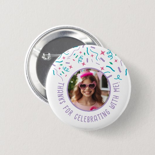 Aangepaste Fotonaam Confetti Verjaardag Dank u Ronde Button 5,7 Cm (Voorkant /achterkant)
