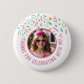 Aangepaste Fotonaam Confetti Verjaardag Dank u Ronde Button 5,7 Cm (Voorkant)