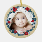 Aangepaste Fotonaam Datum Scandinavische Bloemenkr Keramisch Ornament (Voorkant)