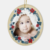 Aangepaste Fotonaam Datum Scandinavische Bloemenkr Keramisch Ornament (Links)