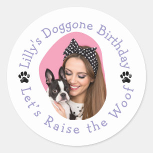 Aangepaste Fotonaam Dogone Verjaardagsfeest Ronde Sticker