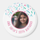 Aangepaste Fotonaam Elke Leeftijd Confetti Verjaar Magneet (Voorkant)